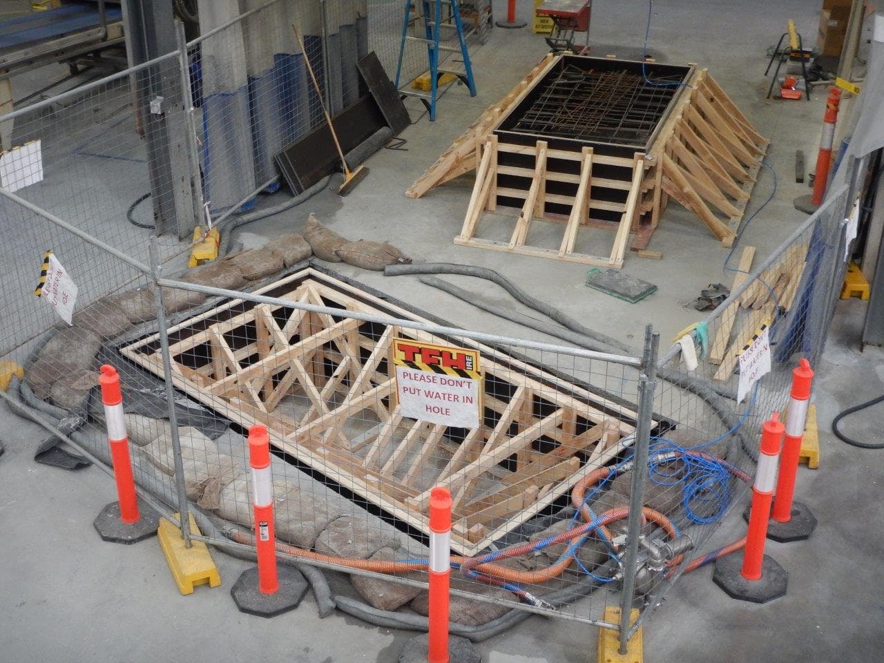 Construction site with wooden framing