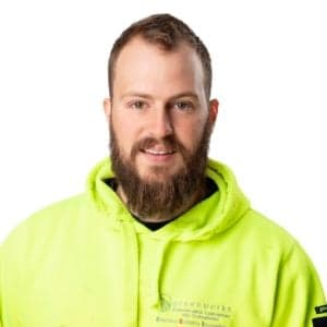 Man in neon hoodie