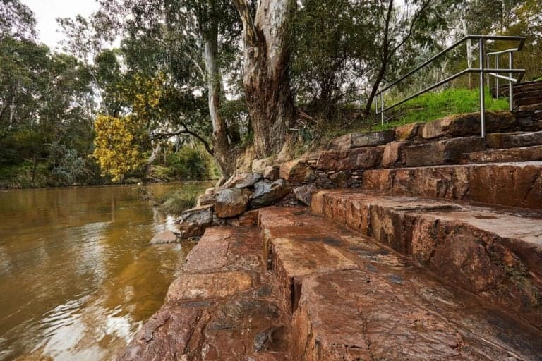 Riverbank stone stairs path
