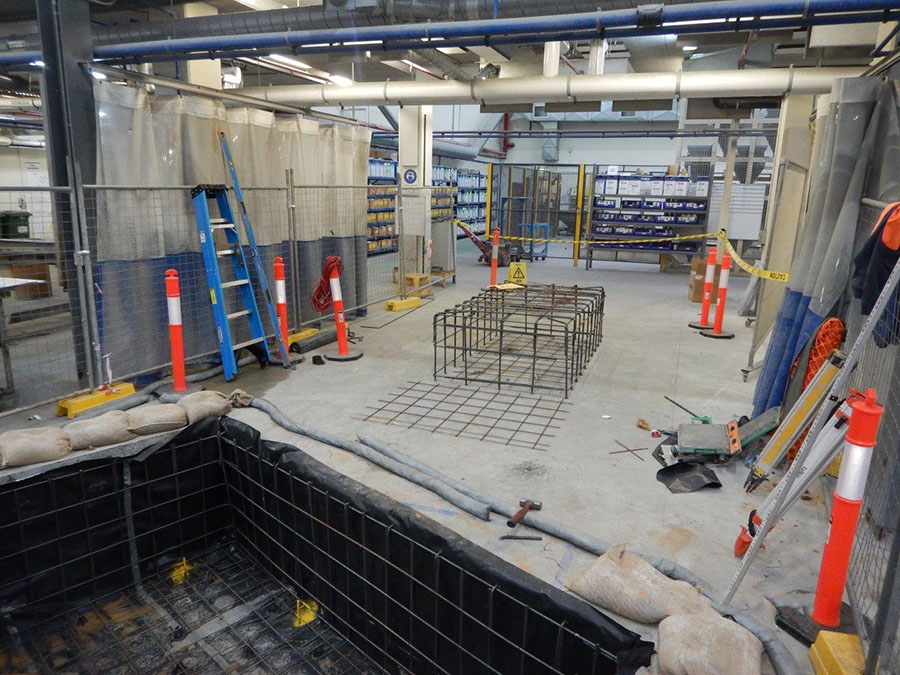 Construction site with rebar cage