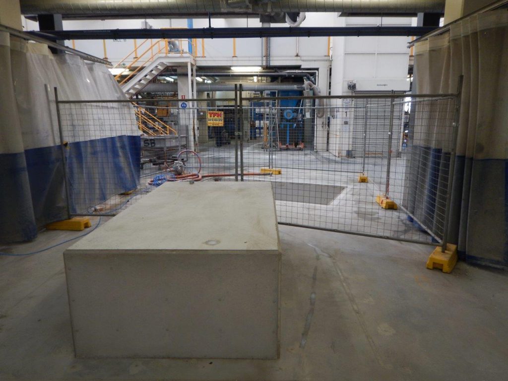 Construction site with concrete block