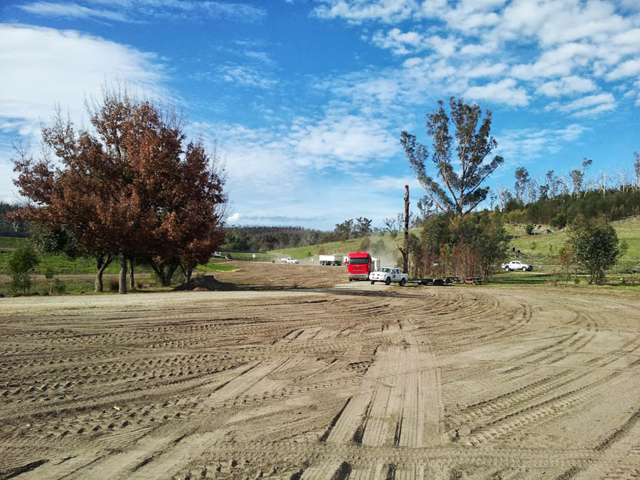 Construction site with red truck