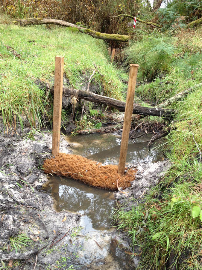 Wooden posts with erosion control mat