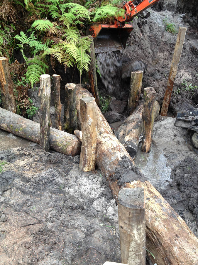 Wooden retaining wall construction