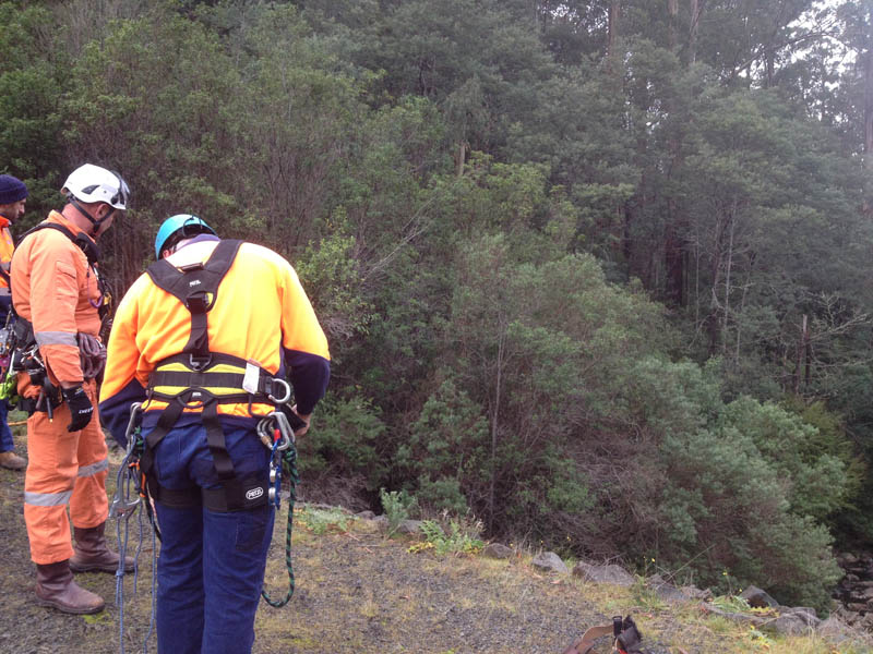 Rescue team on hillside