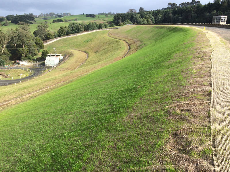 Grassy hillside and reservoir