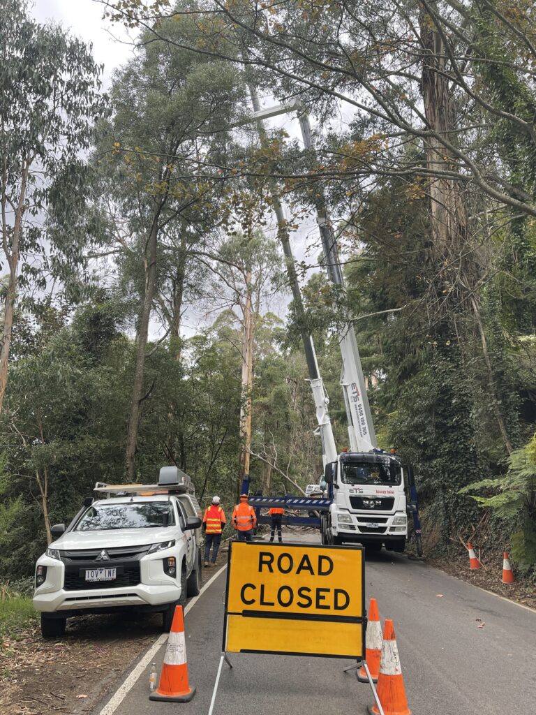 Road closed crew working