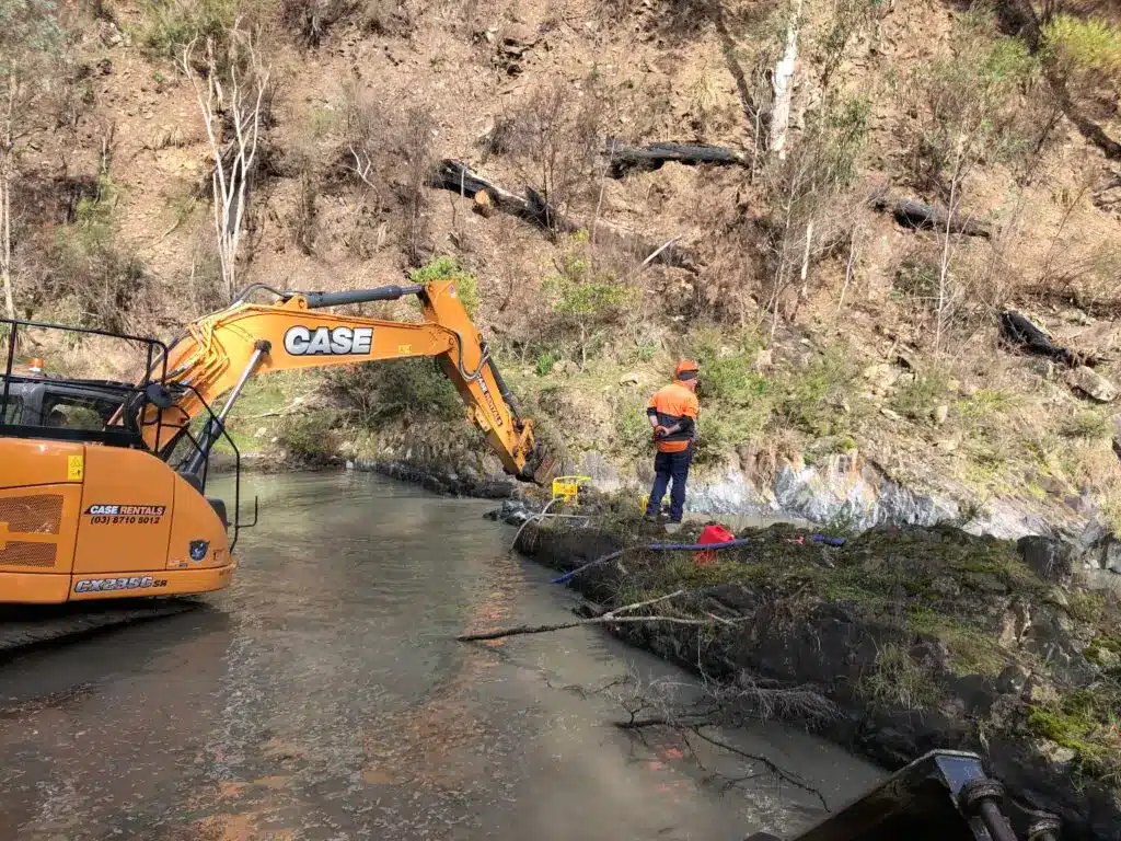 Excavator in muddy water