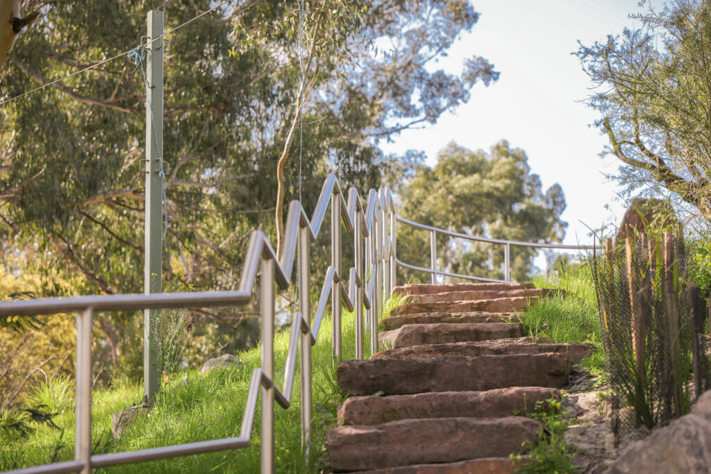 Stone stairs with metal railing