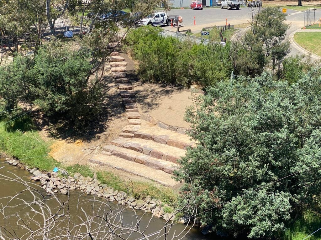 Terraced landscaping project near water