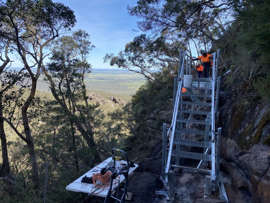 Mountain stairs with view