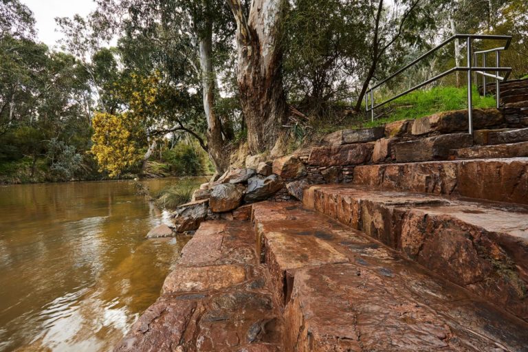 Riverbank stone stairs path